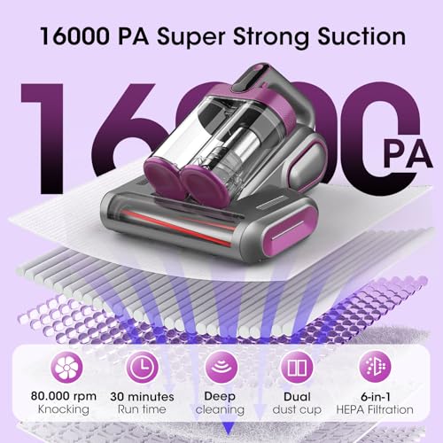 Bed Mattress Vacuum Cleaner Cordless 16Kpa Handheld Vacuum, Vacuum Cleaner with 253.7nm UV-C Light,HEPA Filter & Ultrasonic, Portable Vacuums for Bed Sofa Couch Crib Birthday Gifts for women men her