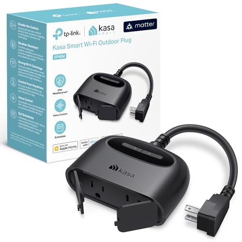 Kasa Outdoor Smart Plug, Smart Home Wi-Fi Outlet with 2 Sockets, IP64 Weather Resistance, Compatible with Alexa, Google Home & IFTTT, No Hub Required, ETL Certified(EP40), Black