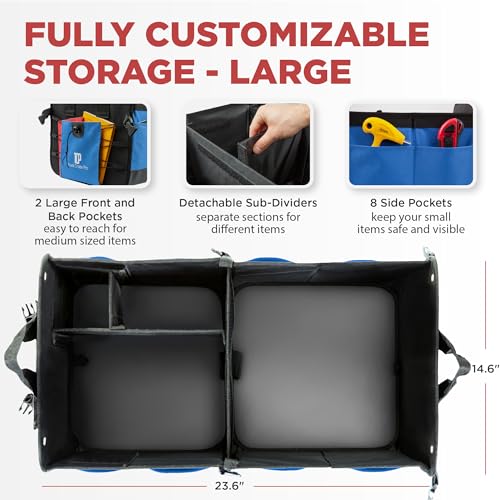 TRUNKCRATEPRO Truck Bed Organizer | Trunk Organizer for SUV, Truck, Car | Extra Large Premium Expandable Compartments Lightweight Foldable Cargo Organizer, | SUV and Truck Organizer for Heavy Loads
