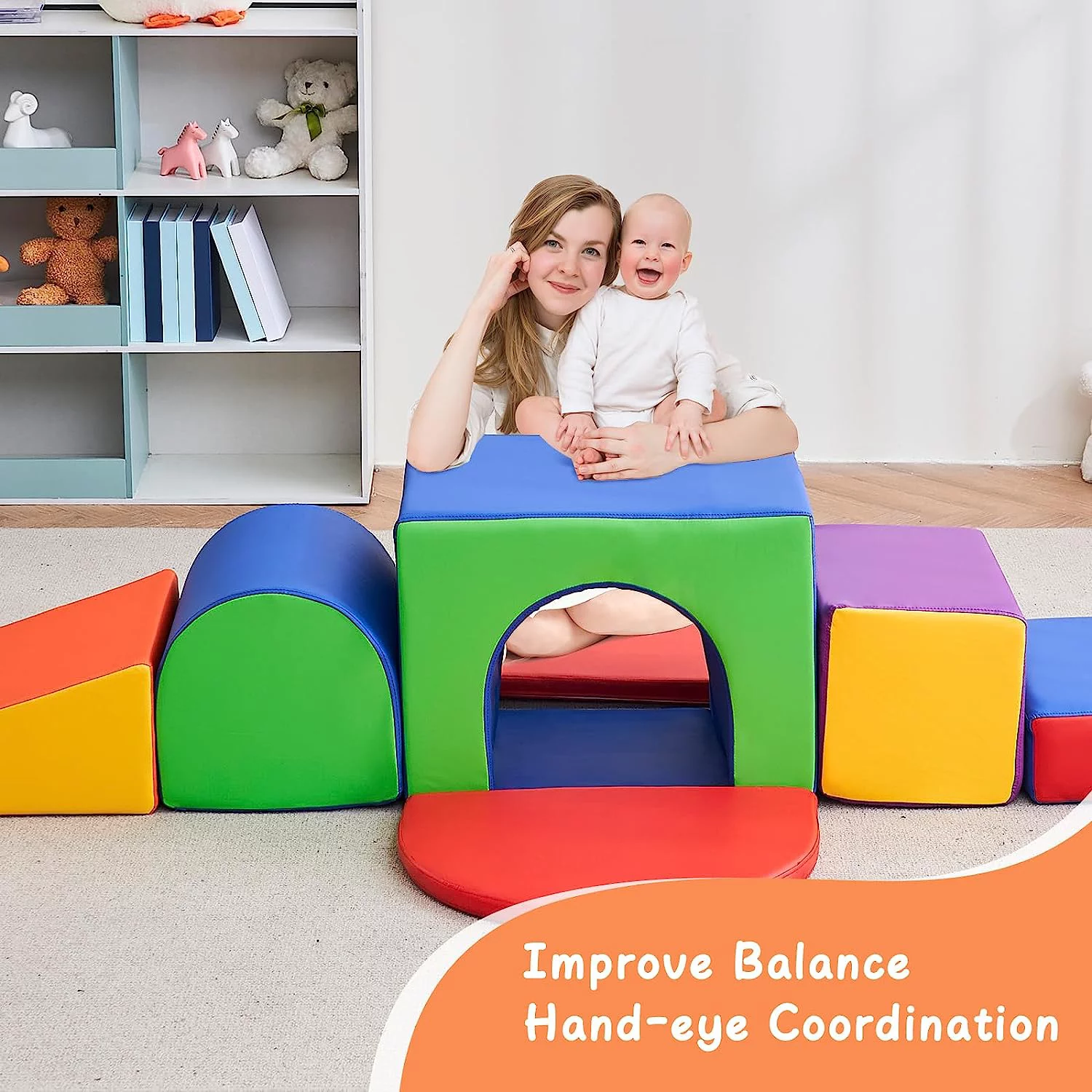 Wanan Foam Climbing Blocks for Toddlers, 7Pcs Climbing Toys for Toddlers Crawl and Climb, Foam Blocks for Kids with Tunnel, Baby Climbing Toys Indoor Foam Play Jungle Gym