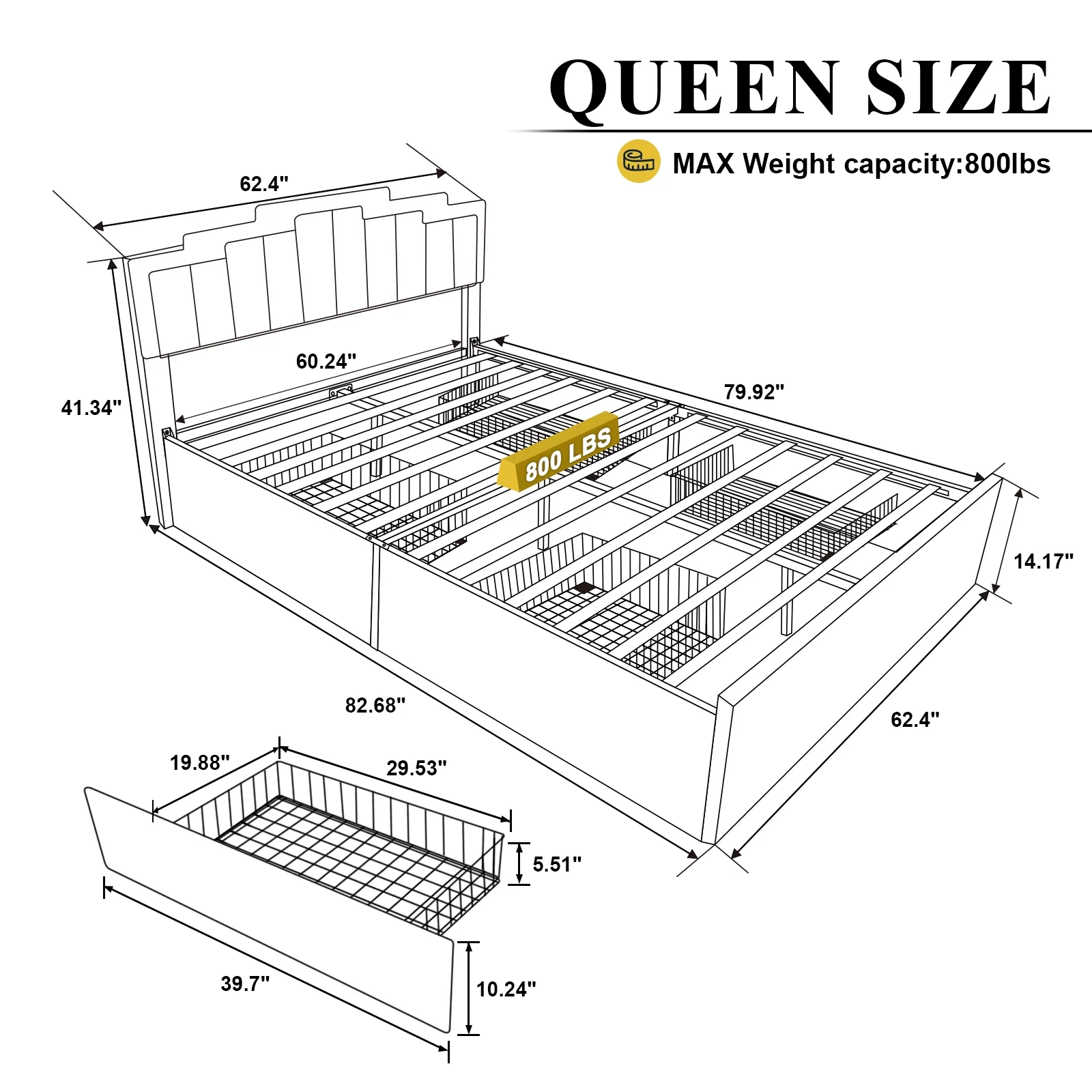 Kallabe Queen Size Bed Frame with Adjustable Headboard, Upholstered Platform Bed with 4 Stoarge Drawers and LED Lights, Luxurious Velvet 60,000 Color, App or Remote Control, Easy Assembly, Dark Green