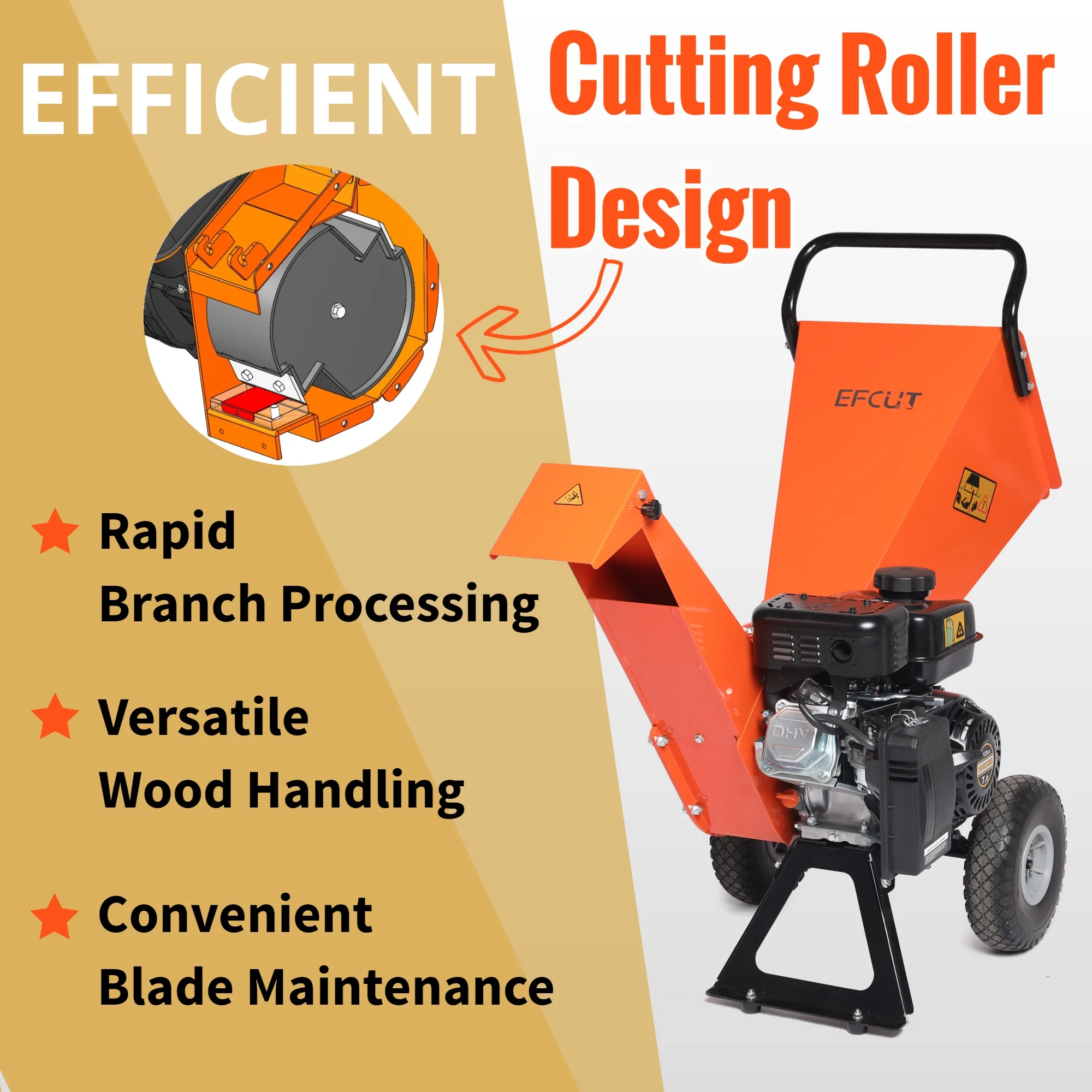 EFCUT R0 Wood Chipper Shredder Mulcher 7HP Gas Powered Heavy Duty Compact Design 3