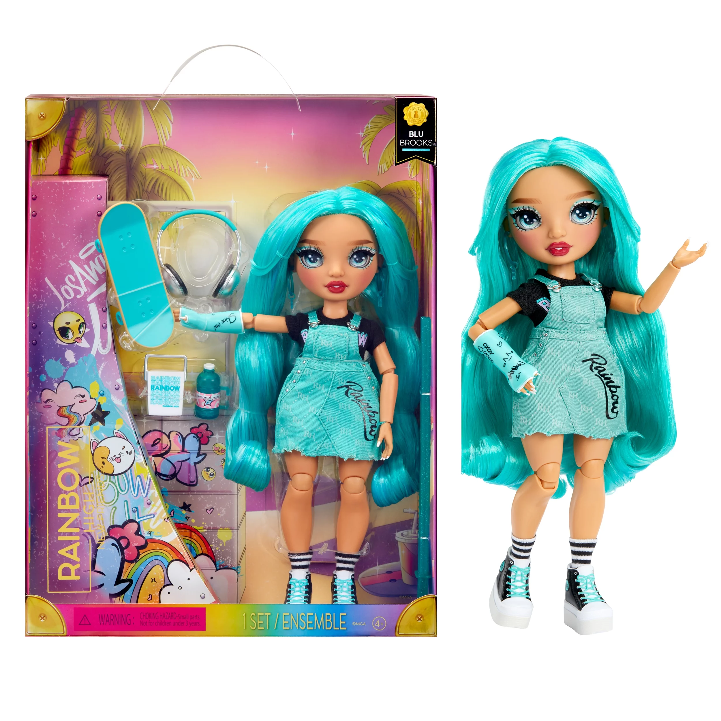 Rainbow High Blu - Blue Fashion Doll in Fashionable Outfit, Wearing a Cast & 10+ Colorful Play Accessories. Gift for Kids 4-12 Years Old and Collectors.