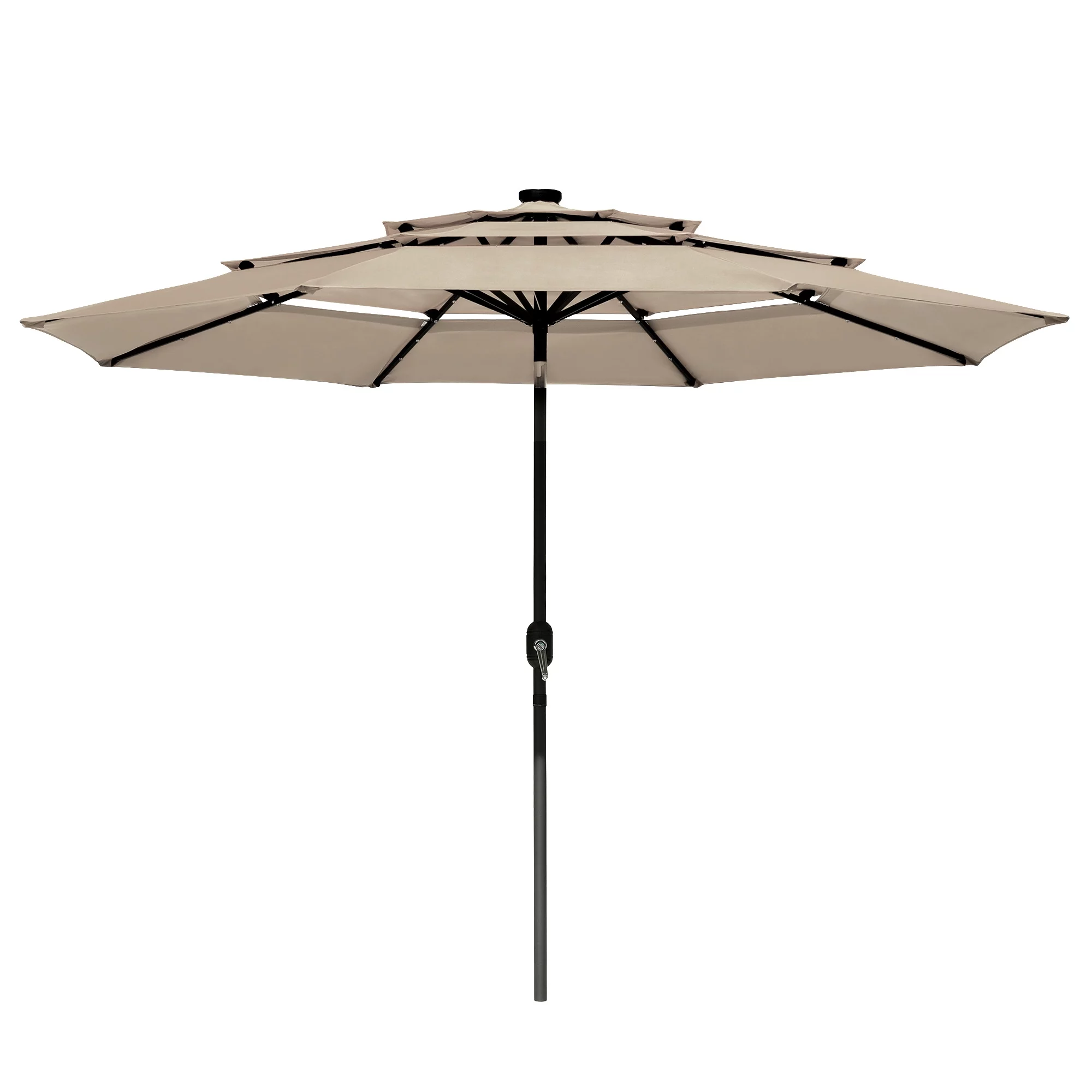 Yescom 10 Ft 3 Tier Patio Umbrella with Solar LED Crank Tilt Button Garden
