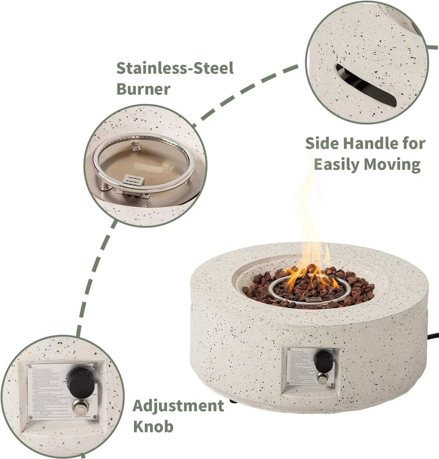 COSIEST Outdoor 28-inch Round Propane Fire Pit Table, 40,000 BTU Concrete Fire Pit (Tank Outside)