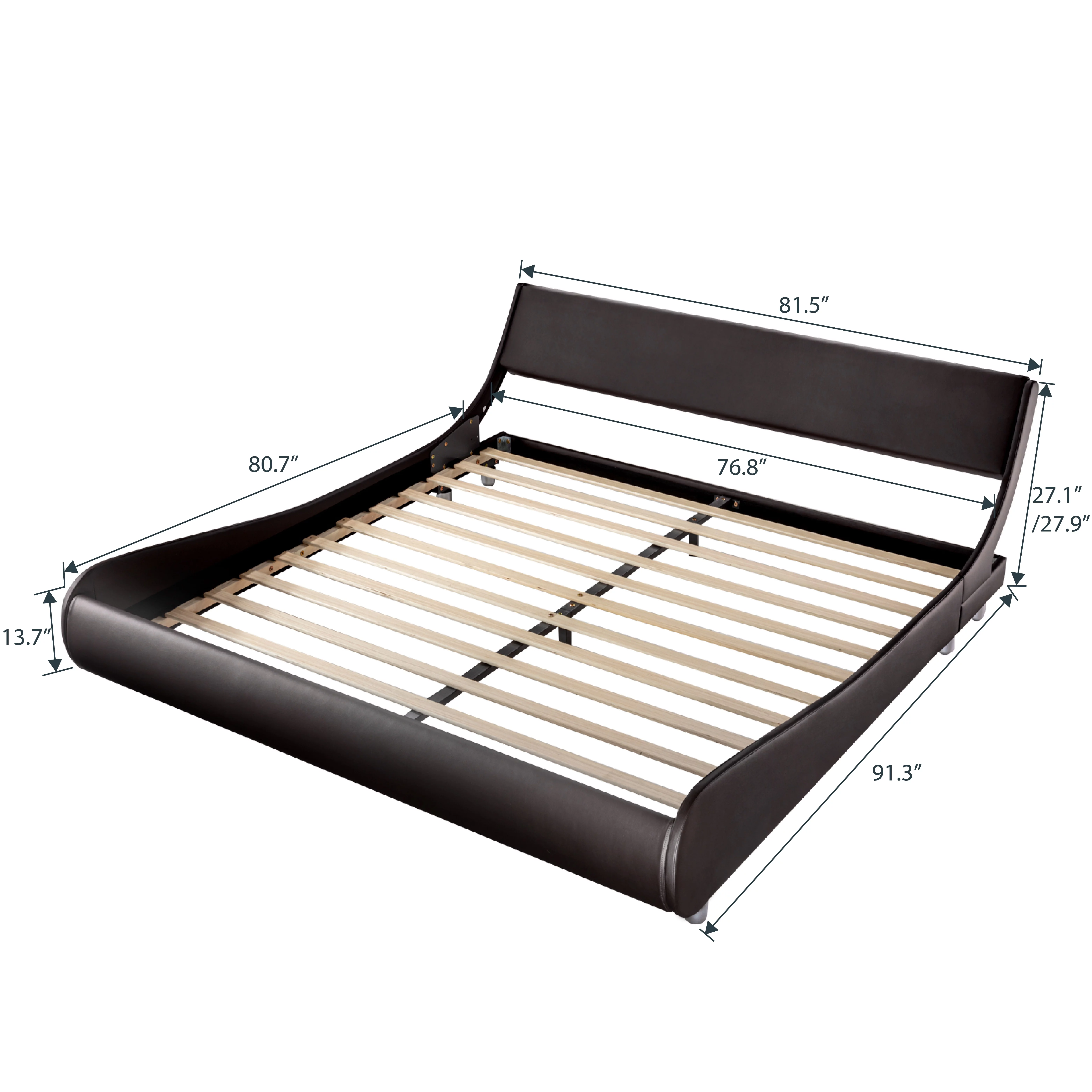 Amolife King Size Modern Platform Bed Frame with Adjustable Headboard, Faux Leather, Dark Brown