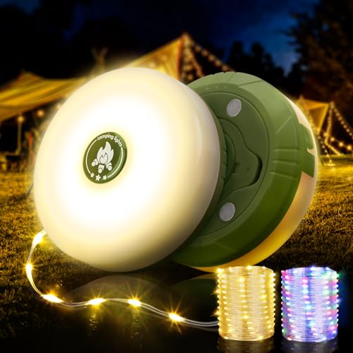 2-Pack Camping String Lights, 4 in 1 Quick Storage 32.8FT Rechargeable Tent Lights String with 8 Lighting Modes, Hanging Waterproof Portable LED Lamp for Outdoor Patio Awning Party Essentials