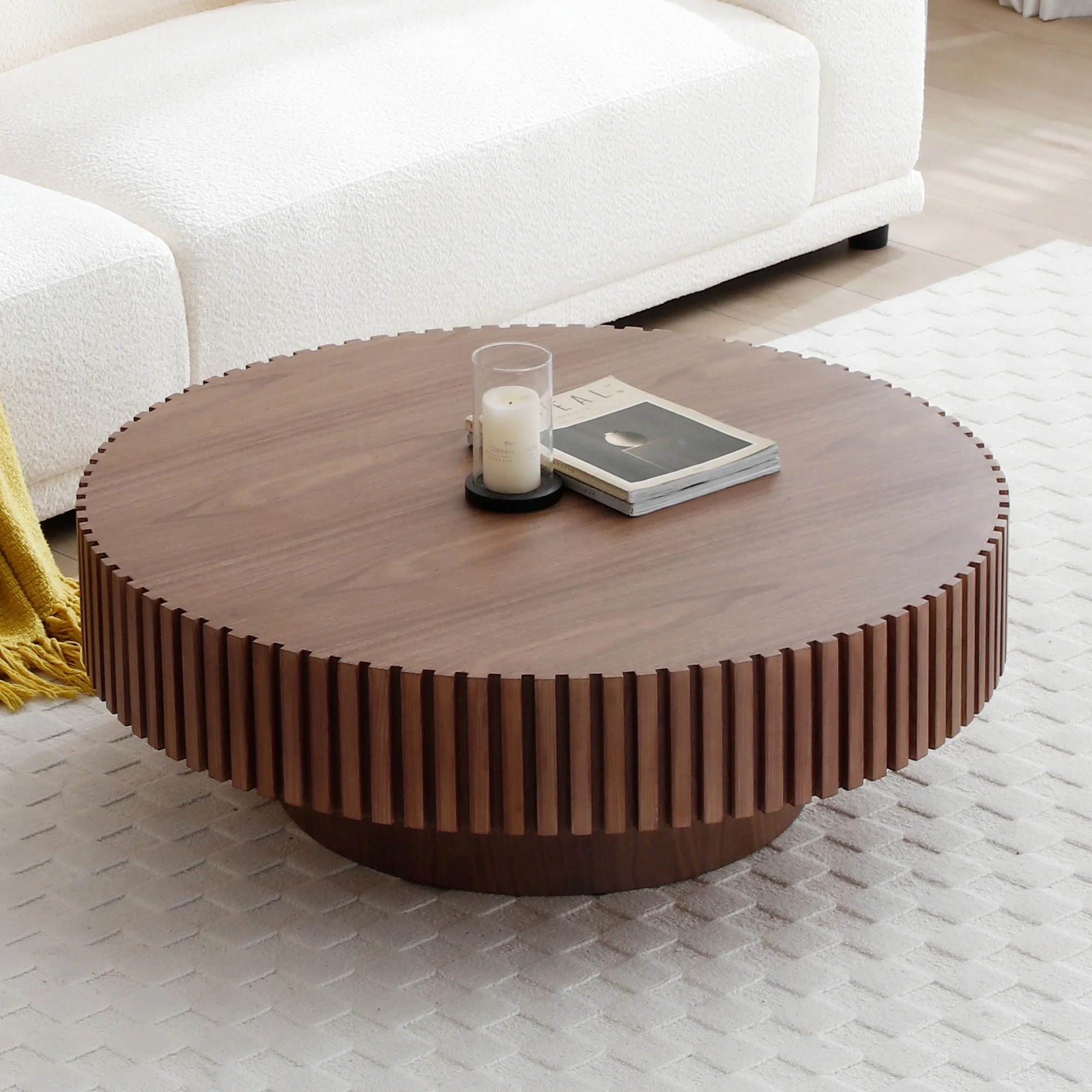 Kevinplus 39.37'' Round MDF Coffee Table Mid Century Modern Coffee Table Unique Coffee Table for Living Room Furniture, Tea Table WALNUT
