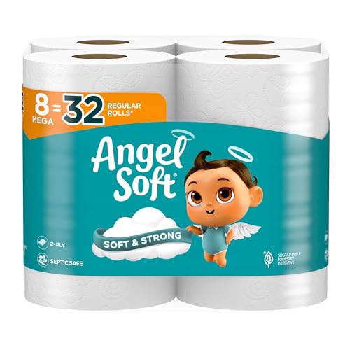 Angel Soft Toilet Paper, 16 Mega Rolls = 64 Regular Rolls, Soft and Strong Toilet Tissue