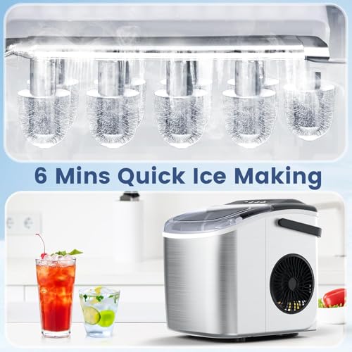 Stainless Steel Countertop Ice Maker, 26.5Lbs per Day, 9 Cubes Ready in 6-8 Mins, Portable Ice Maker Machine with Auto-Cleaning, for Home/Kitchen/Party/Gift (Sliver)