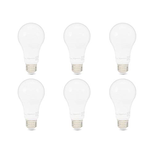 Amazon Basics A19 LED Light Bulbs, 60 Watt Equivalent, Energy Efficient 9W, E26 Standard Base, Soft White 2700K, Dimmable, 10,000 Hour Lifetime , 6-Pack