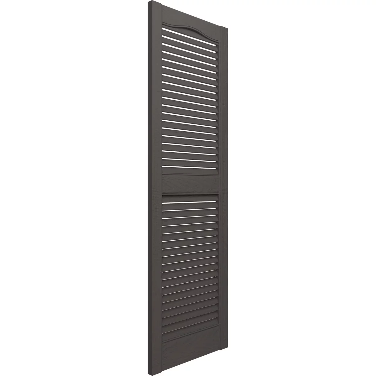Ekena Millwork 12 in. W x 64 in. H Builders Edge, Standard Cathedral Top Center Mullion, Open Louver Shutters, Includes Matching Installation Spikes (Per Pair), 010 - Musket Brown