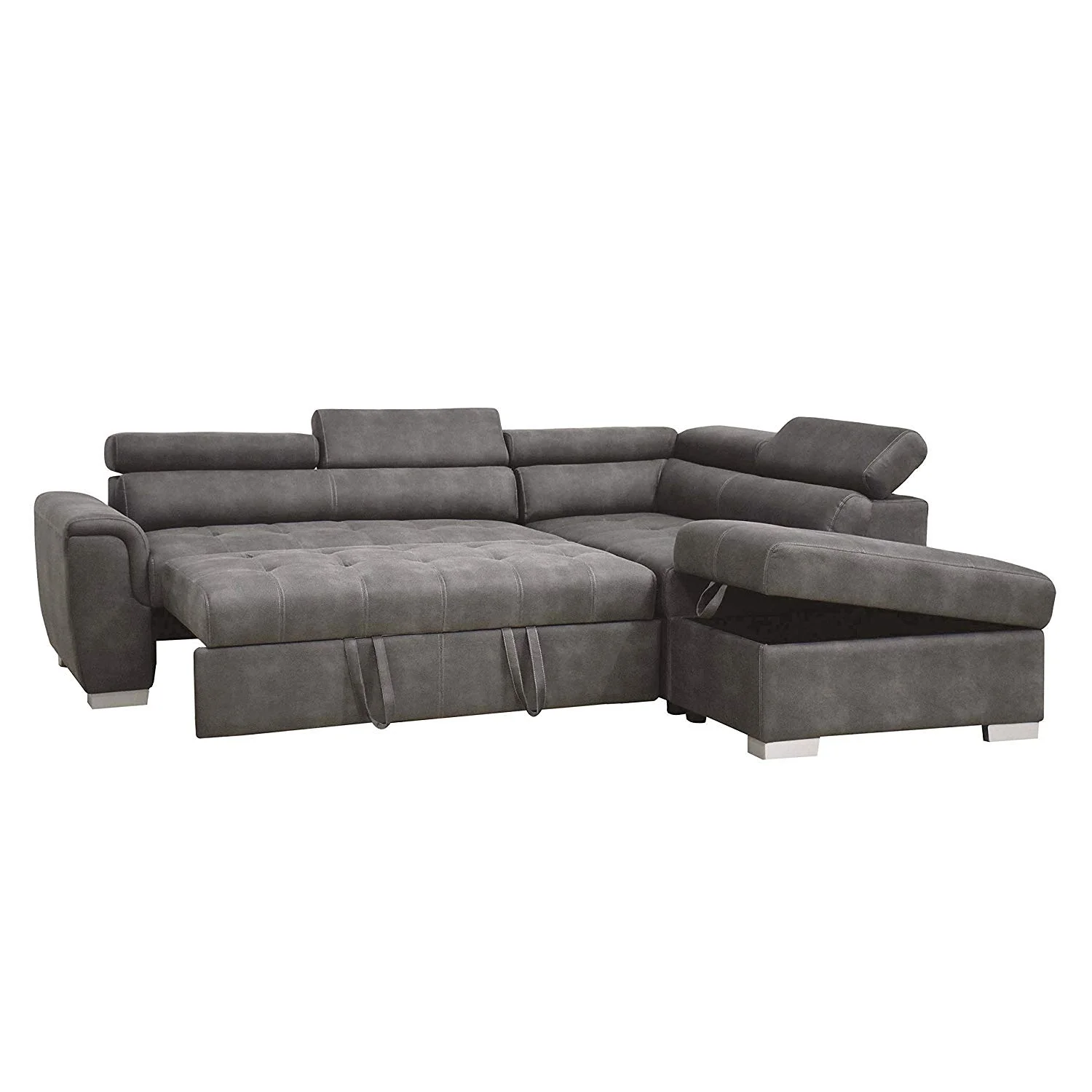 ACME Thelma Sectional Sleeper Sofa and Ottoman in Gray Polished Microfiber