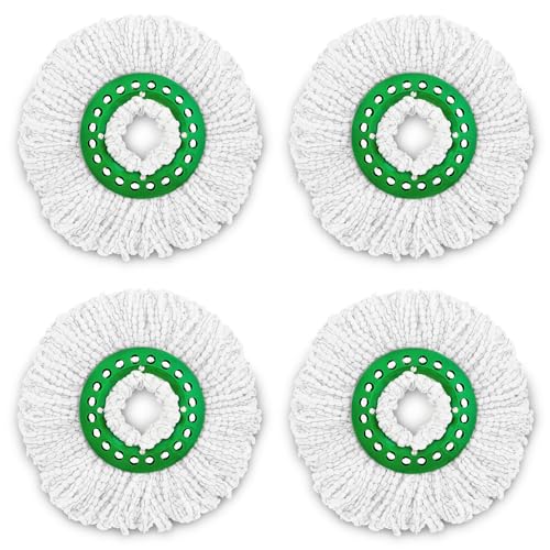 Libman Tornado Spin Mop Refills-Case of 4-Microfiber Head, Easy to Replace, Machine Washable, Green & White, (Pack of 4)