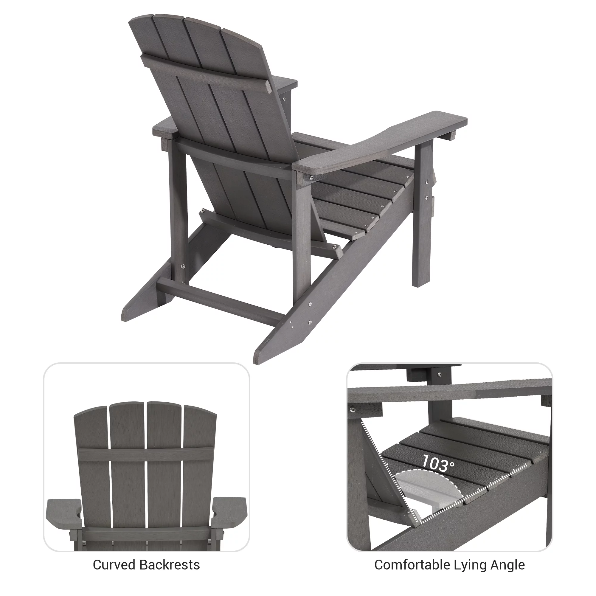 Sonerlic 2 Pack Outdoor Patio HIPS Adirondack Chair for Yard, Deck and Garden, Gray