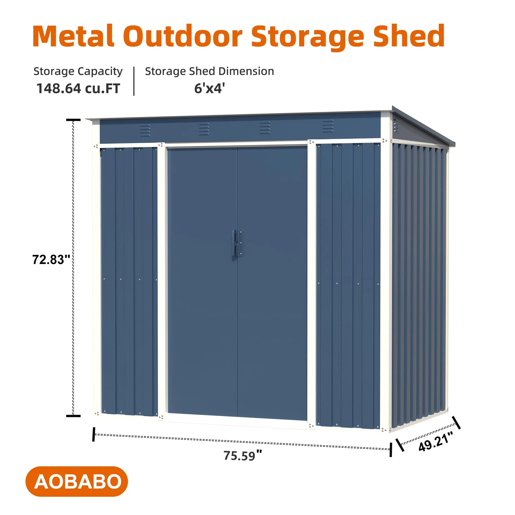 Aobabo Metal Outdoor Storage Shed, 6.3x4.1 FT Steel Utility Tool Shed Storage House with Sliding Door, Metal Sheds Outdoor Storage for Backyard Garden Patio Lawn (H6'xW6'x D4') Blue&White