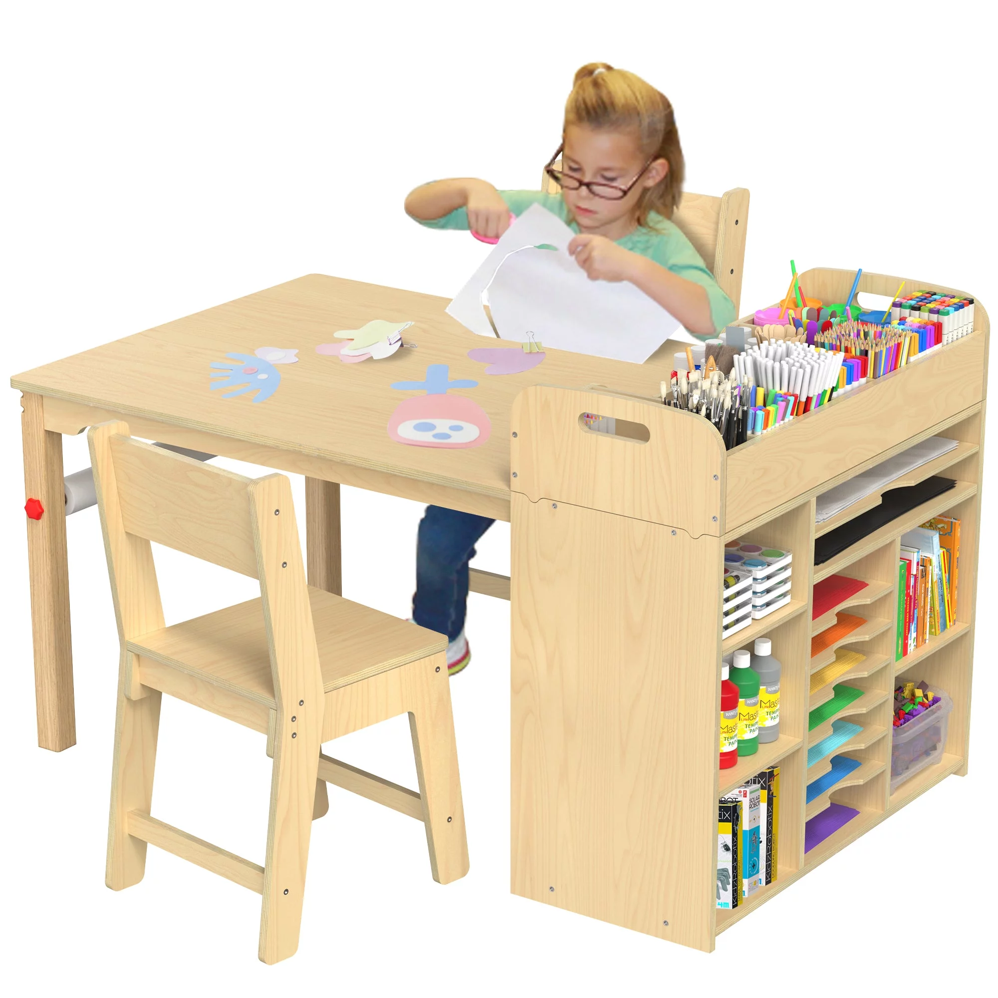 GDLF Kids Art Table and Chairs Set Craft Table with Large Storage Desk and Portable Art Supply Organizer for children ages 8-12, 47