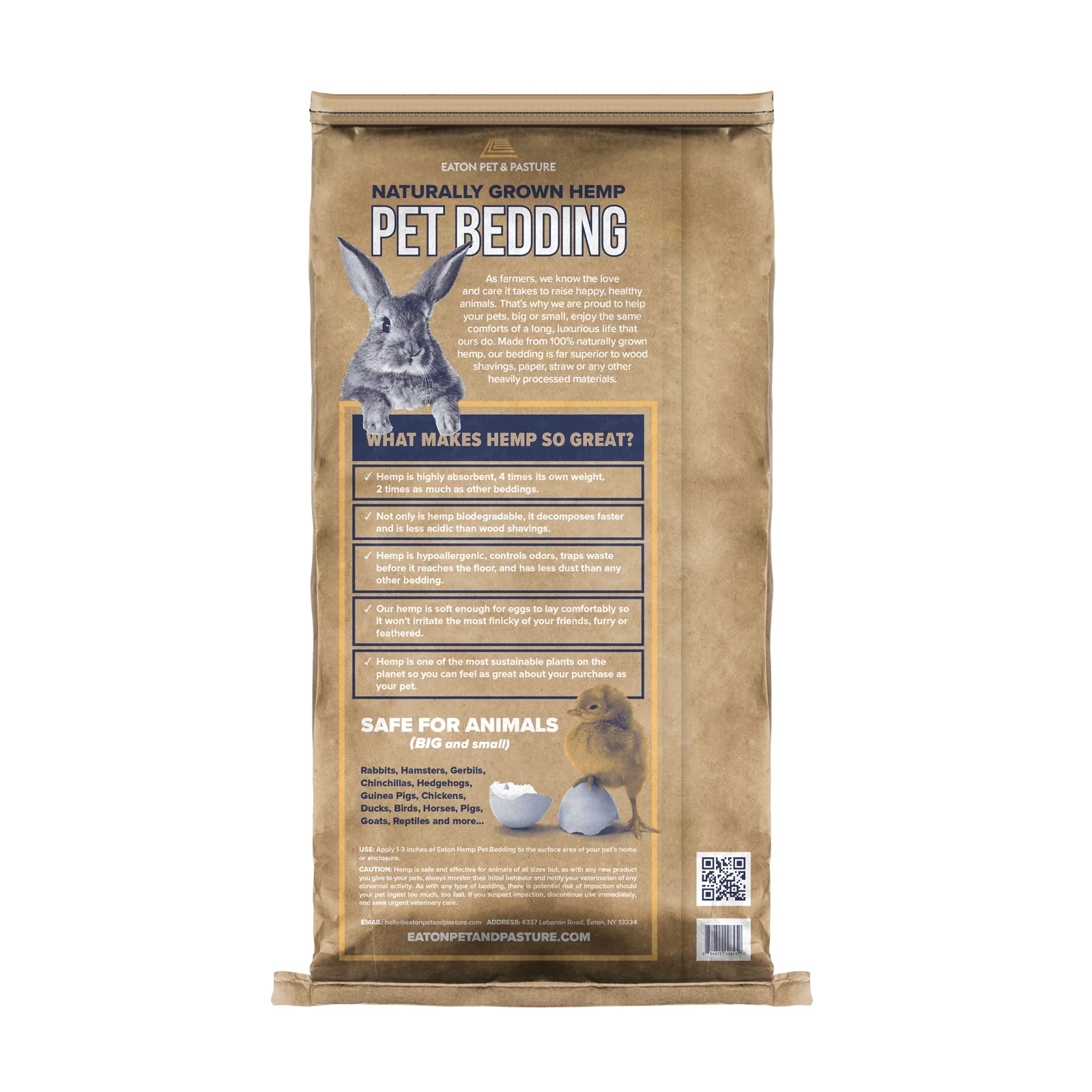 Eaton Pet and Pasture, Naturally Grown Hemp Pet Bedding for Chicken Coop, Rabbits, Hamsters, Small Pets, Highly Absorbent and Hypoallergenic, Eco-Friendly, Farmer Owned