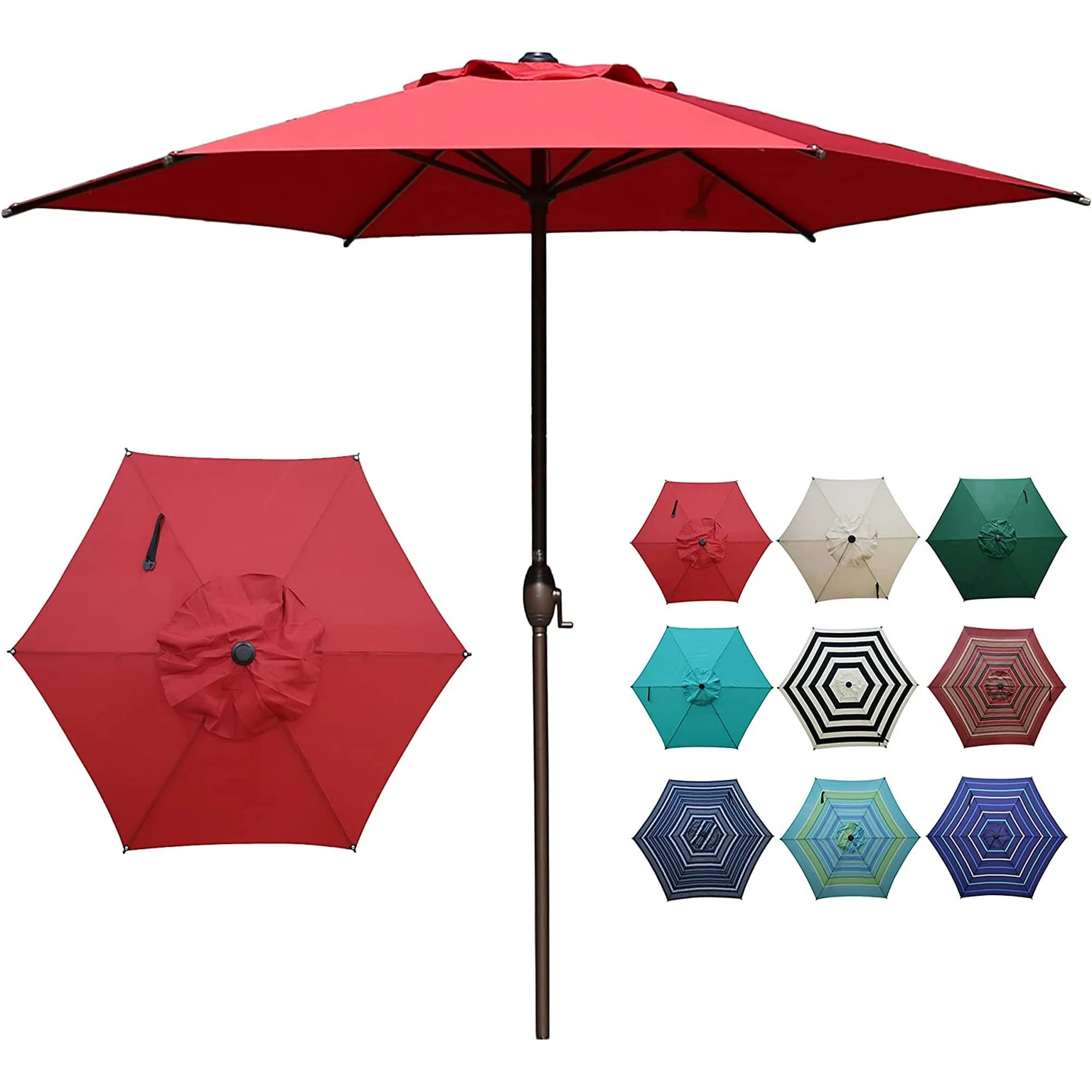 Abba Patio 7.5ft Outdoor Market Patio Umbrella w/ Push Button Tilt and Crank, 6 Ribs-Red