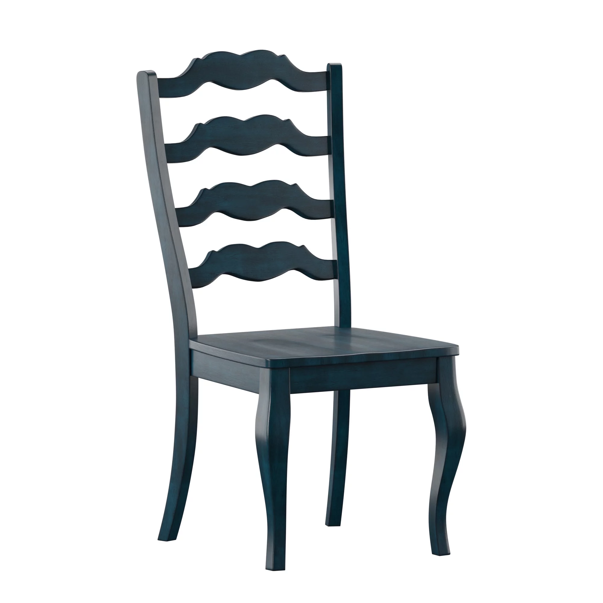 Weston Home Farmhouse French Ladder Back Wood Dining Chairs, Set of 2, Antique Dark Denim Blue