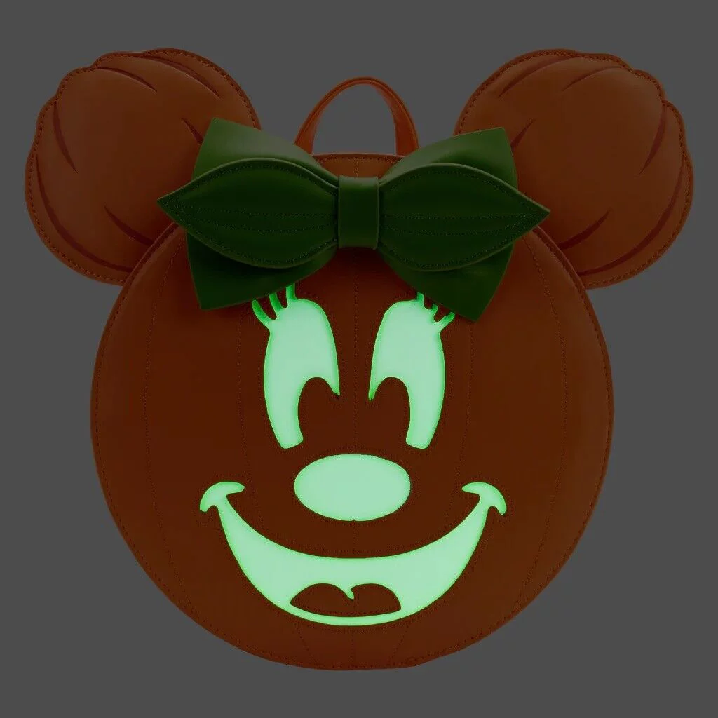Loungefly Disney Glow Face Minnie Pumpkin Womens Double Strap Shoulder Bag Purse