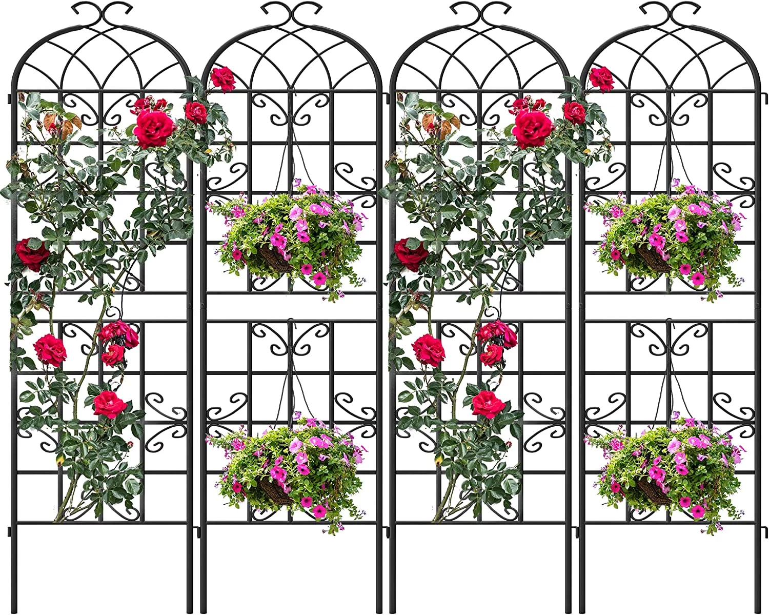 DWVO Metal Decorative Garden Fencing 4 Pack Black Trellis for Climbing Plants Vegetables Flower Plant Trellis for Outdoor Patio(19.7