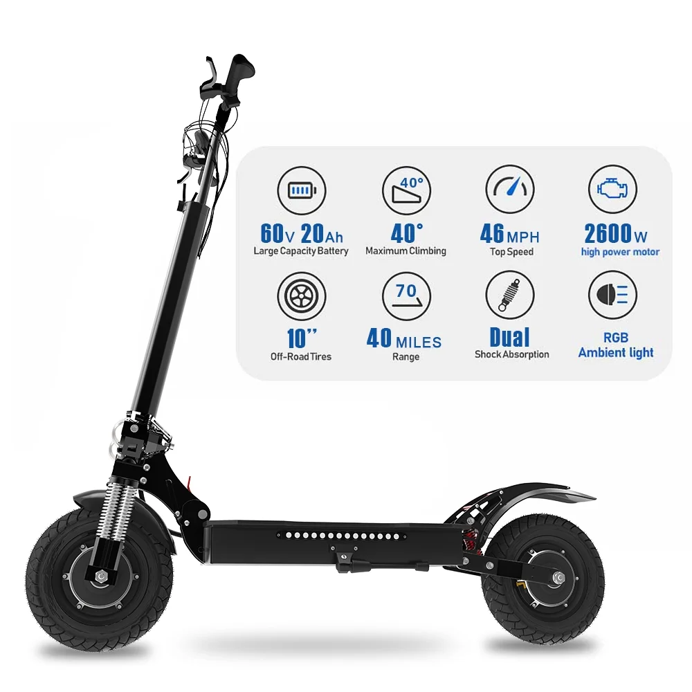 JUEXING JX760 Electric Scooter, 60V 2600W Dual Motors, up to 45MPH Speed & 40 Miles, Maximum load of 330 pounds Adult Escooter