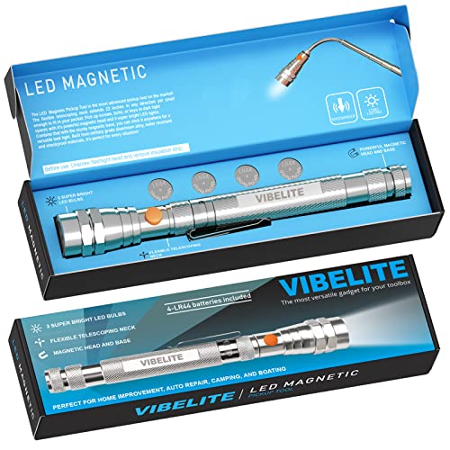 VIBELITE Extendable Magnetic Flashlight with Telescoping Magnet Pickup Tool-Cool Gadget Christmas Gifts Stocking Stuffers for Men, Husband,Dad,Father,Mechanic,Tech,Handyman,Him Women
