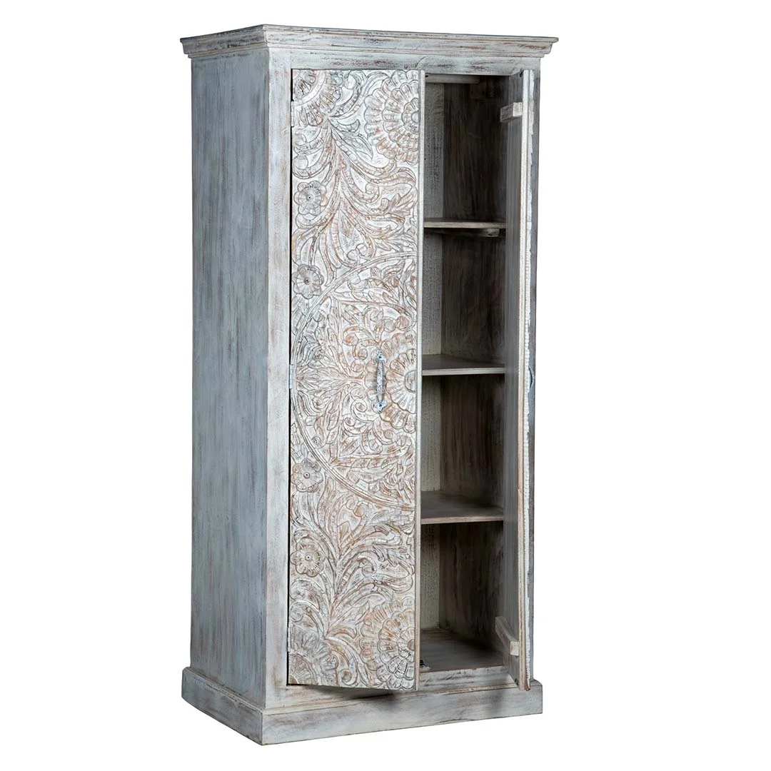 Maadze Shabby Chic White Carved Wardrobe