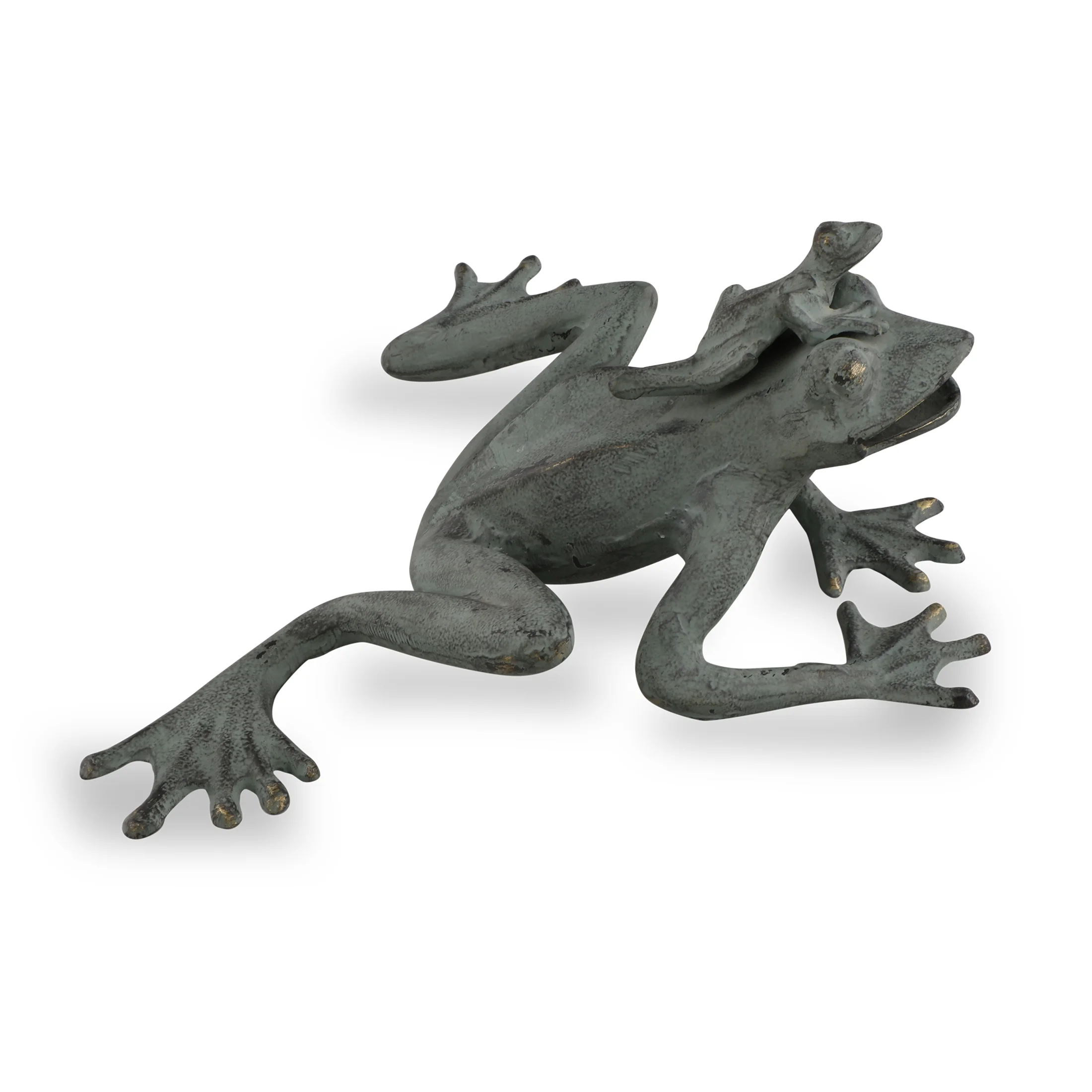 Mama & Baby Frog Verdigris Green Metal Garden Sculpture