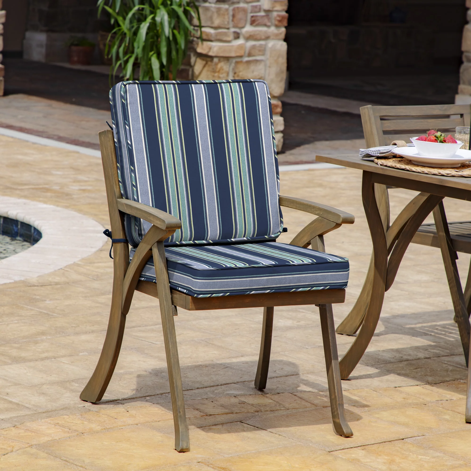 Arden Selections ProFoam Essentials Outdoor Chair Cushion 20 x 20, Sapphire Aurora Blue Stripe