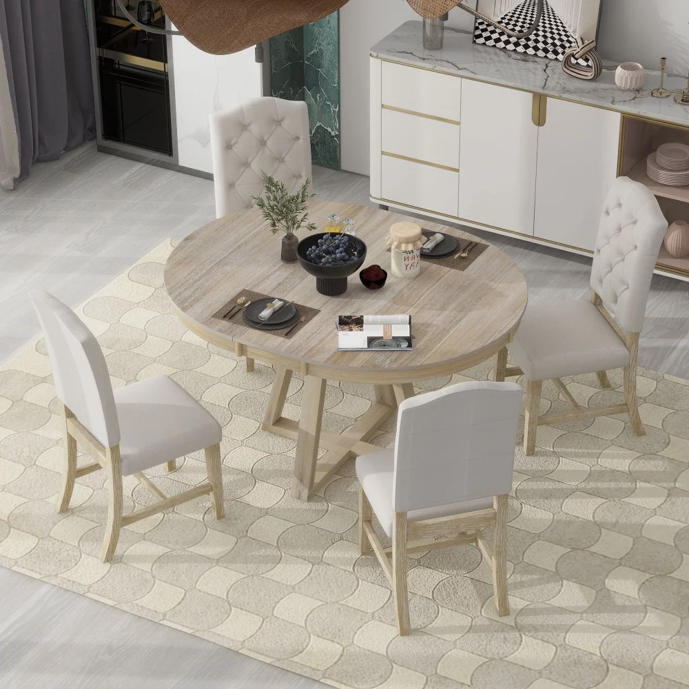 5-Piece Retro Functional Dining Set, Round Table with a 16