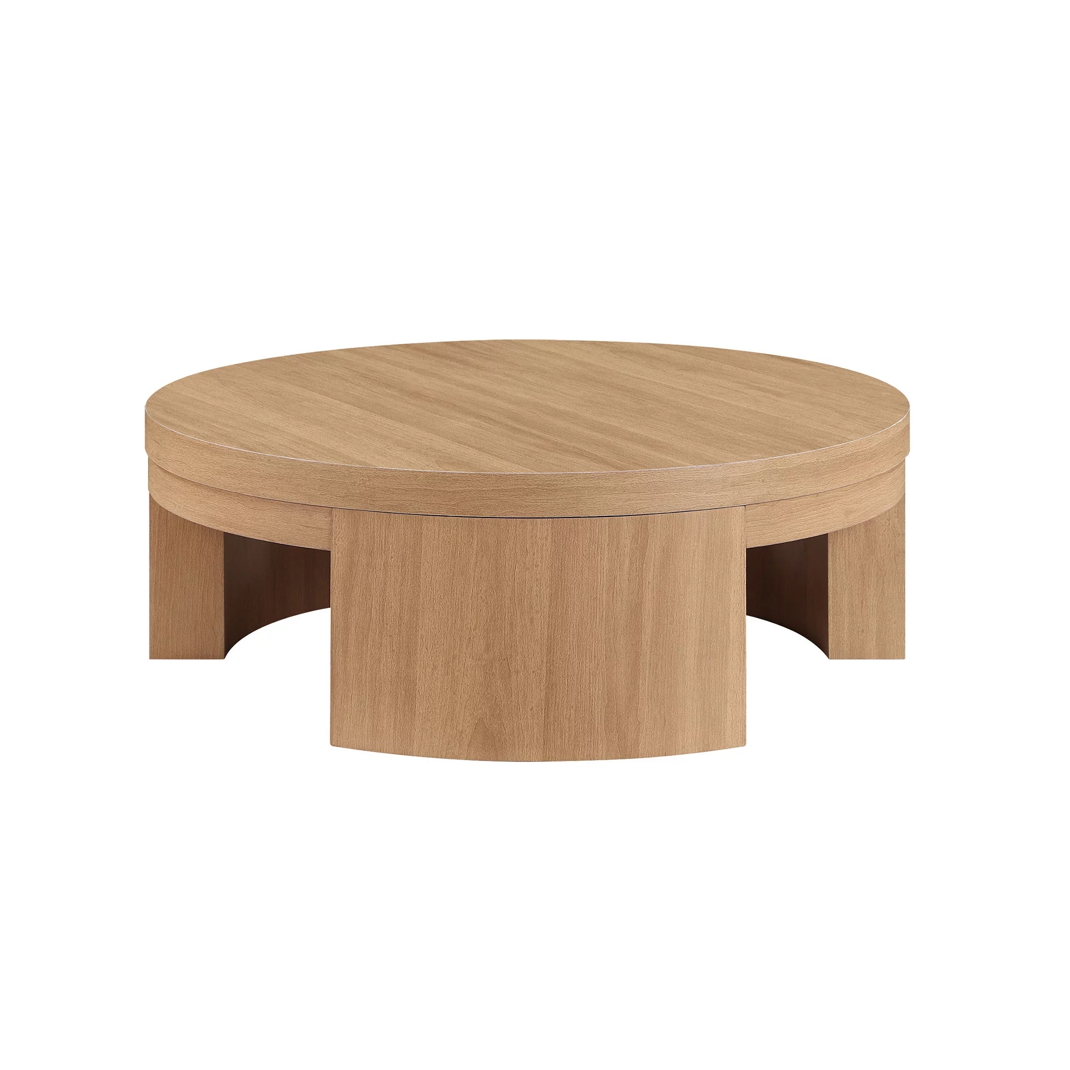 Beautiful Mod Round Coffee Table by Drew Barrymore, Warm Honey Finish