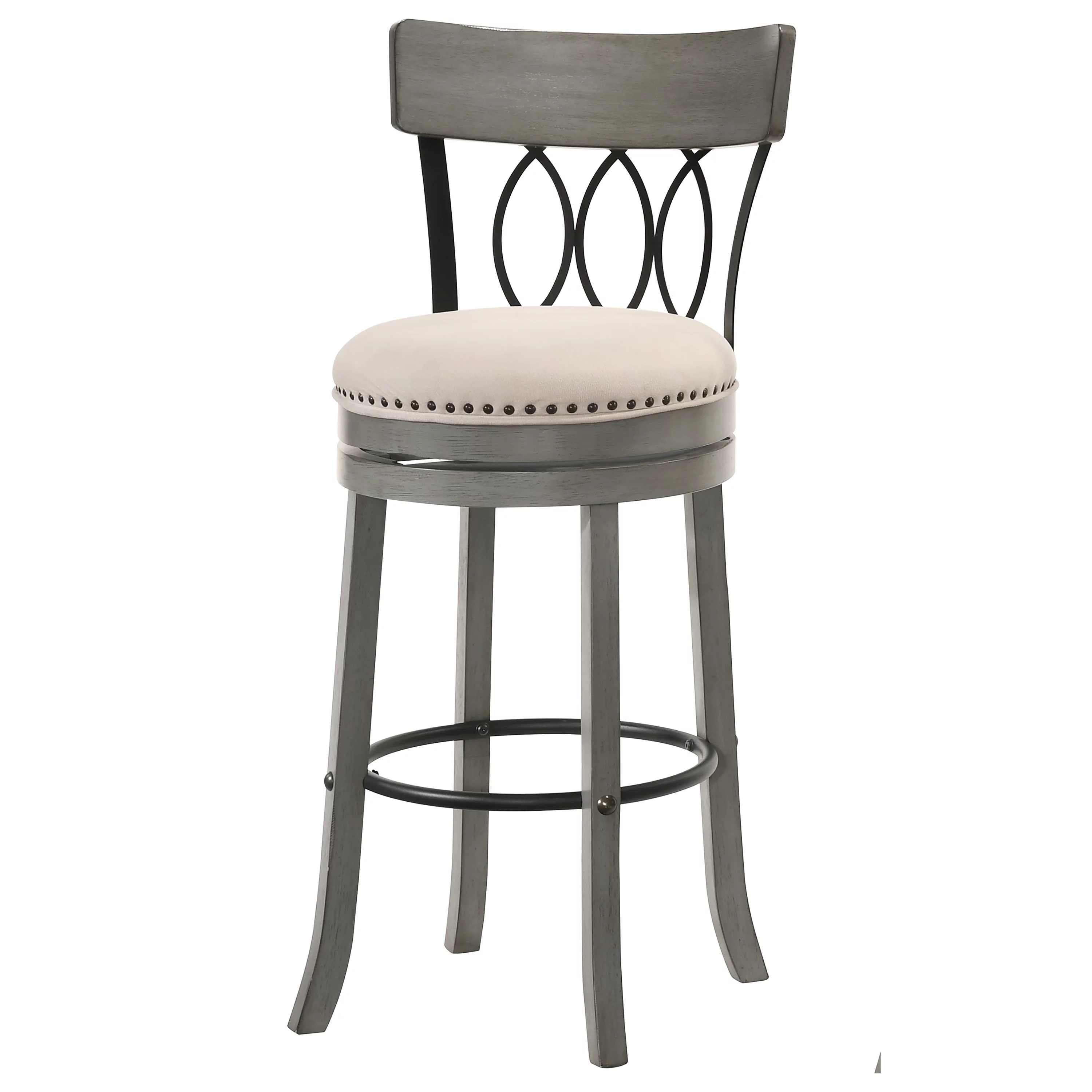 Furniture of America Aria Solid Wood Swivel Barstool-Set of 2, Gray