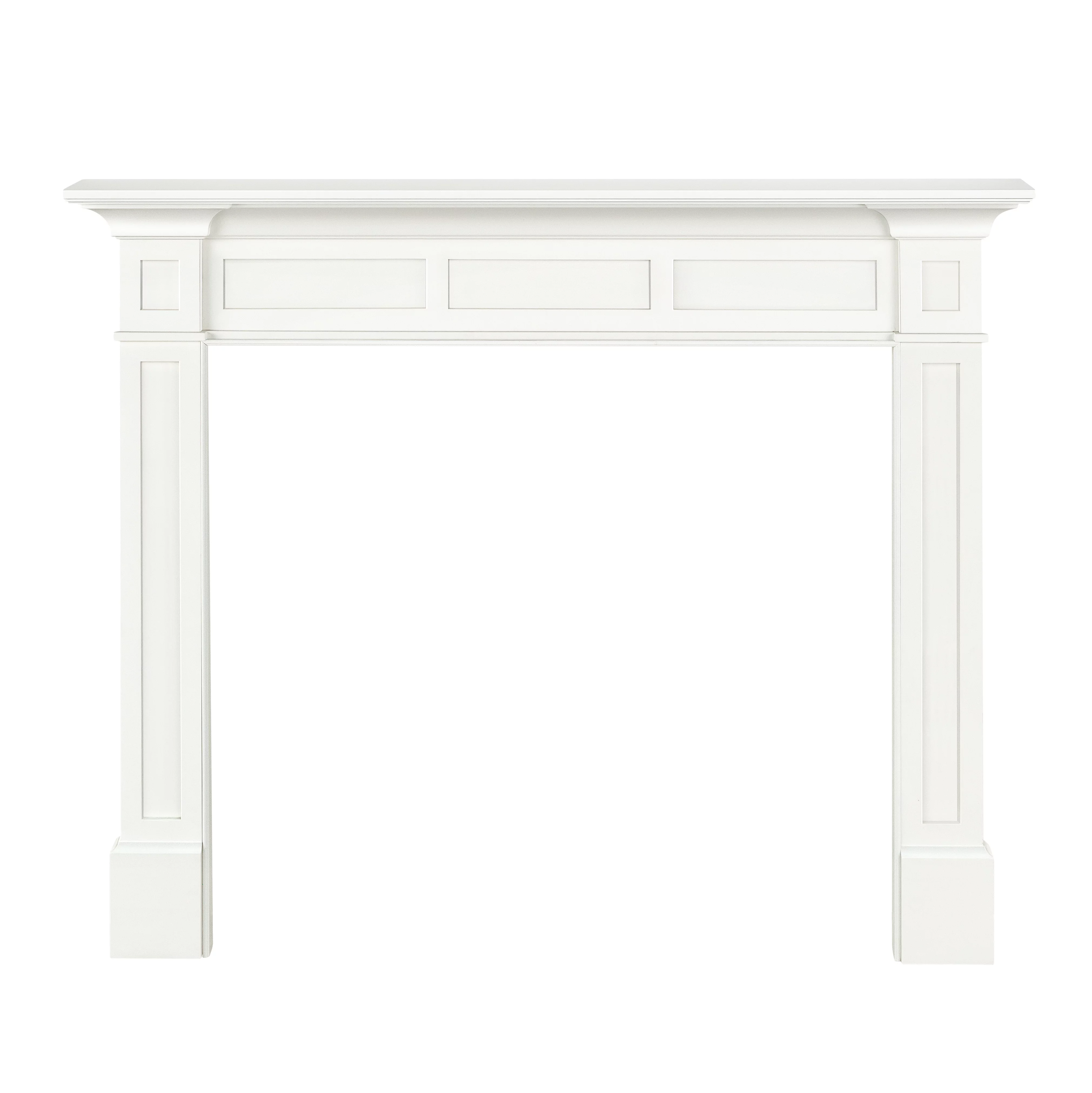 Pearl Mantels Jim Furniture For Your Fireplace, Premium White MDF Mantel Surround, Crisp White Paint, Interior Opening 48