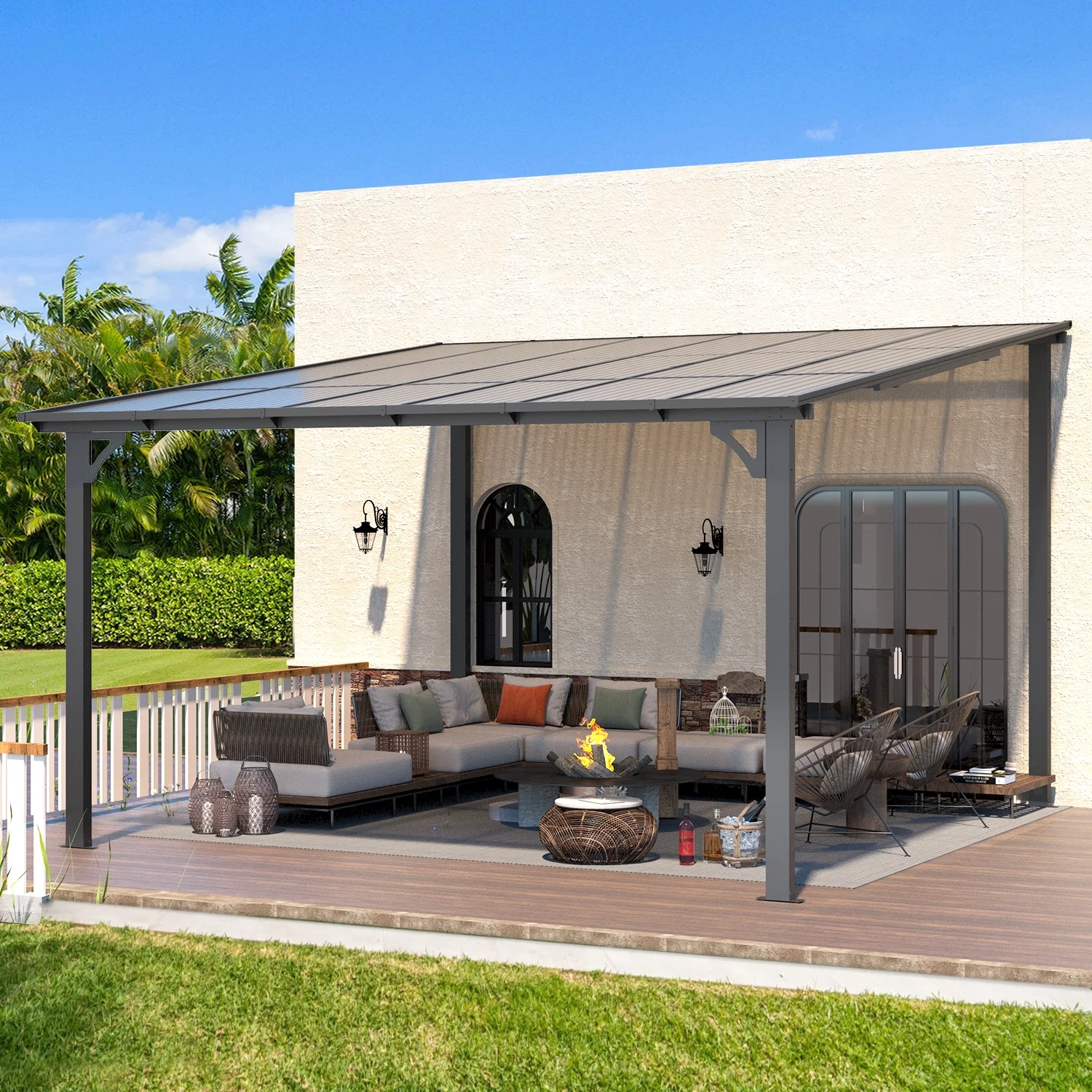 AECOJOY 12' x 12' Hardtop Gazebo Outdoor Aluminum Pergola ​For Garden, Patio, Backyard-​Gray