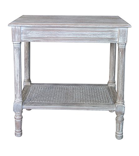 Urbanest Jamestown Side Table with Rattan Shelf, Vintage Grey