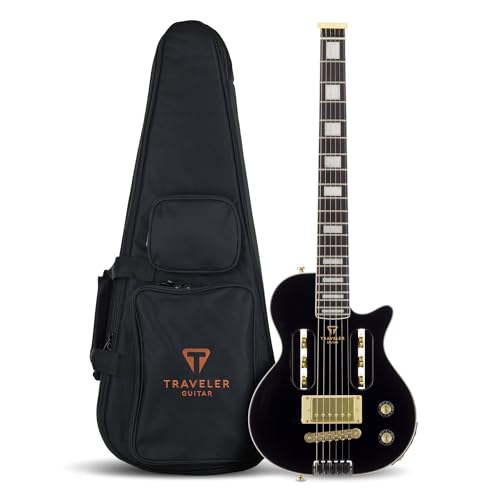 Traveler Guitar EG-1 Custom Gloss Black Electric Guitar | Small Electric Guitar with Headphone Amp | Full 24 3/4