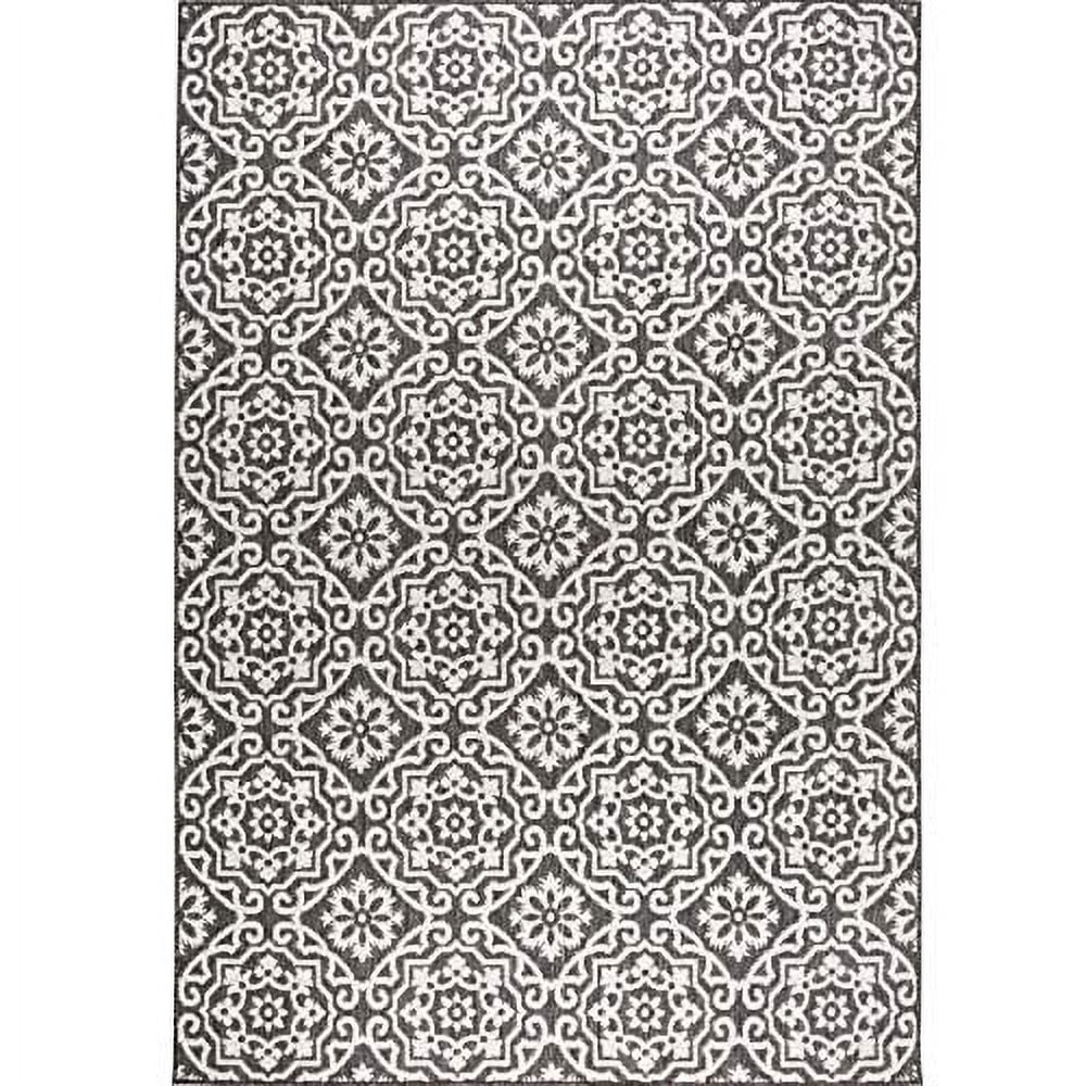 Nicole Miller New York Patio Country Danica Transitional Geometric Indoor/Outdoor Area Rug, Black/Grey, 7'9