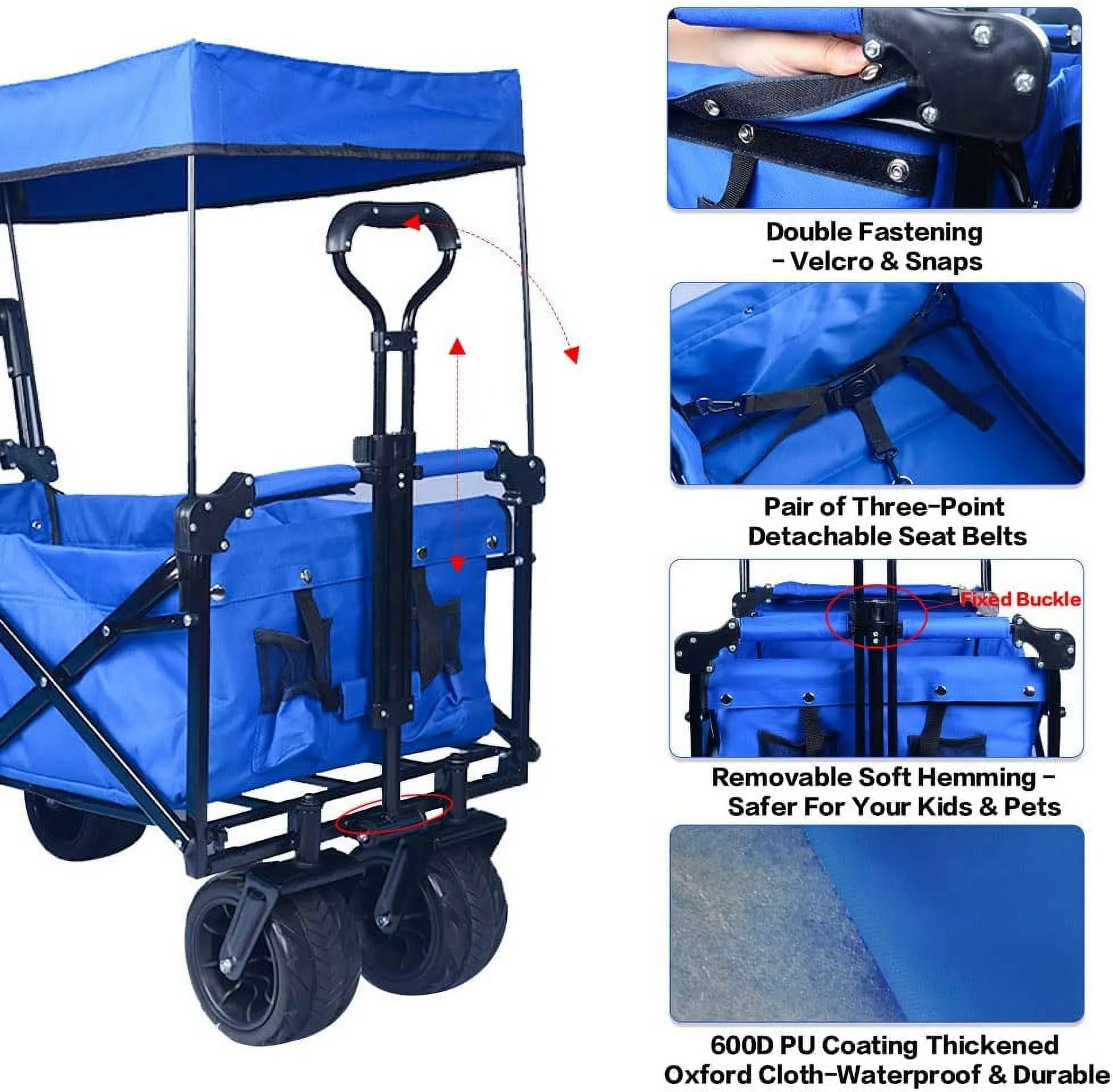 Collapsible Wagon Heavy Duty Folding Wagon Cart with Removable Canopy, 4