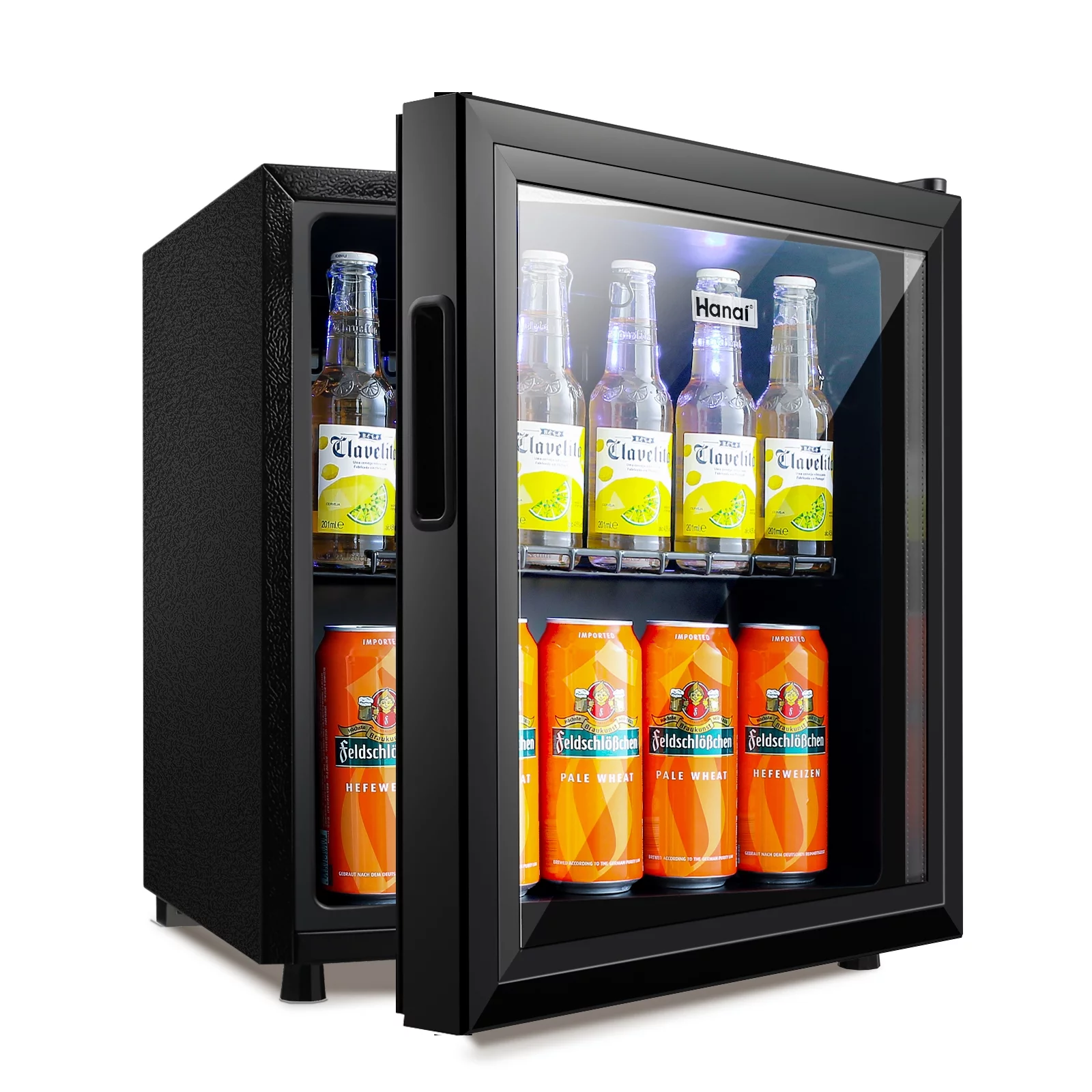 WANAI 62-Can Beverage Refrigerator & Cooler,Mini Fridge with Glass Door,Stainless Steel Look,black