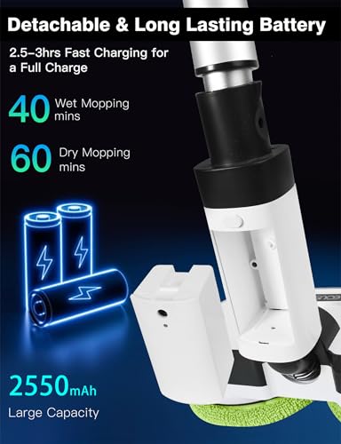 EOUS Cordless Electric Mop, Floor Cleaner with LED Headlight & Water Sprayer, Up to 60 Mins Detachable Battery, Dual-Motor Powerful Spin Mop, 300ML Water Tank for Multi-Surface, Self-Propelled