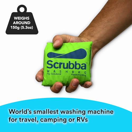 Scrubba Wash Bag Portable Washing Machine - Lightweight Manual Washing Machine for Travel, Camping, Laundry, Baby Clothes - Travel Essentials, Gift - use with Laundry Detergent/Sheets - 5.3 oz.