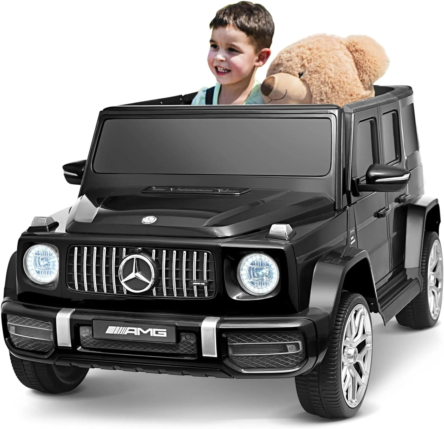Joywhale 24V 2-Seater Kids Ride on Car Licensed Mercedes-Benz G63 4WD Electric Vehicle, with 7AH Big Battery, Remote Control, Soft Braking, 4-Wheel Suspension, LED Headlight & Music Player, Black