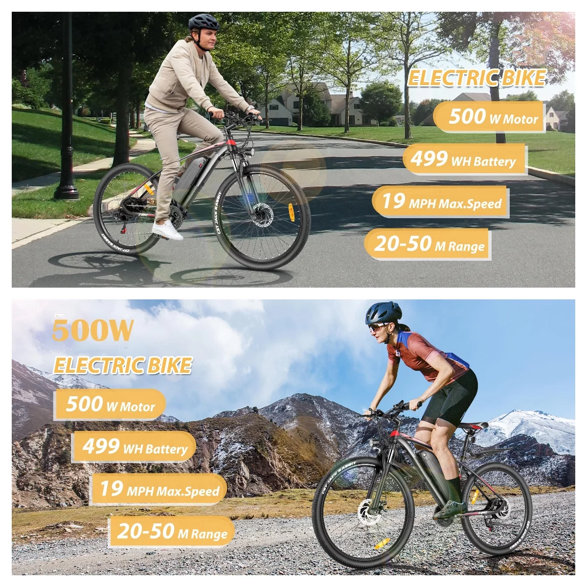 Elifine 500W Electric Bike for Adults, Shimano 21-Speed, 27.5