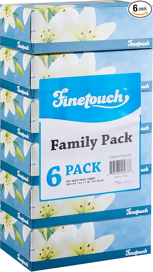 Soft Facial Tissues 2 Ply Box Of 130 Pack of 6 (780 Facial Tissues Toatal) Family Pack (6) Design may Vary