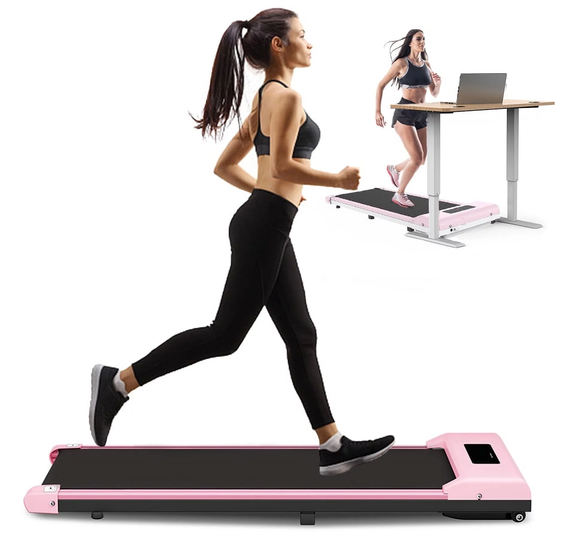 Bigzzia Walking Pad Under Desk Treadmill, Portable Treadmills Motorized Running Machine for Home,6.25MPH,No Assembly Required,Remote Control,265 Lb Capacity (Pink)