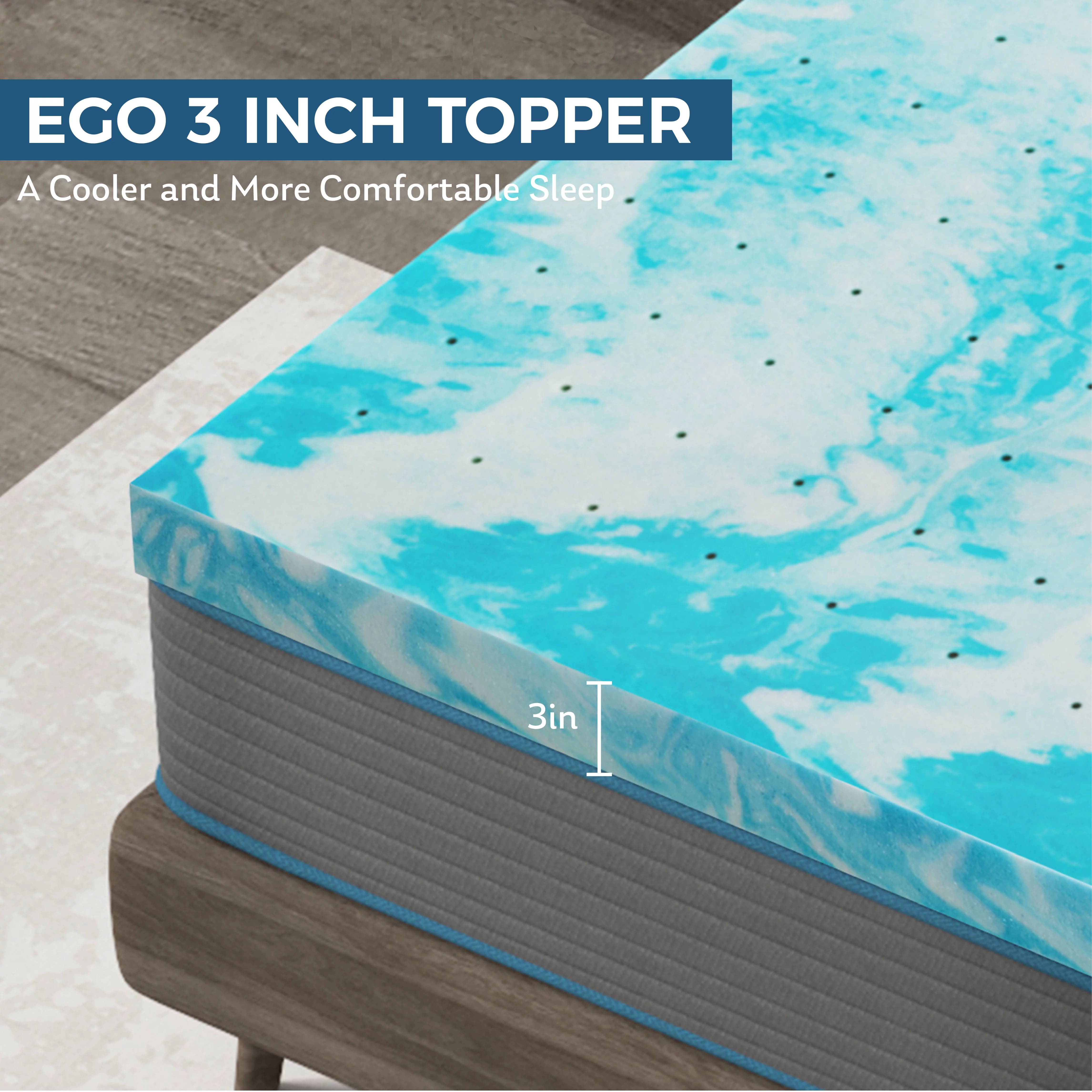 EGO HOME 2 inch Cooling Gel Memory Foam Mattress Topper, Twin Mattress Topper, Blue
