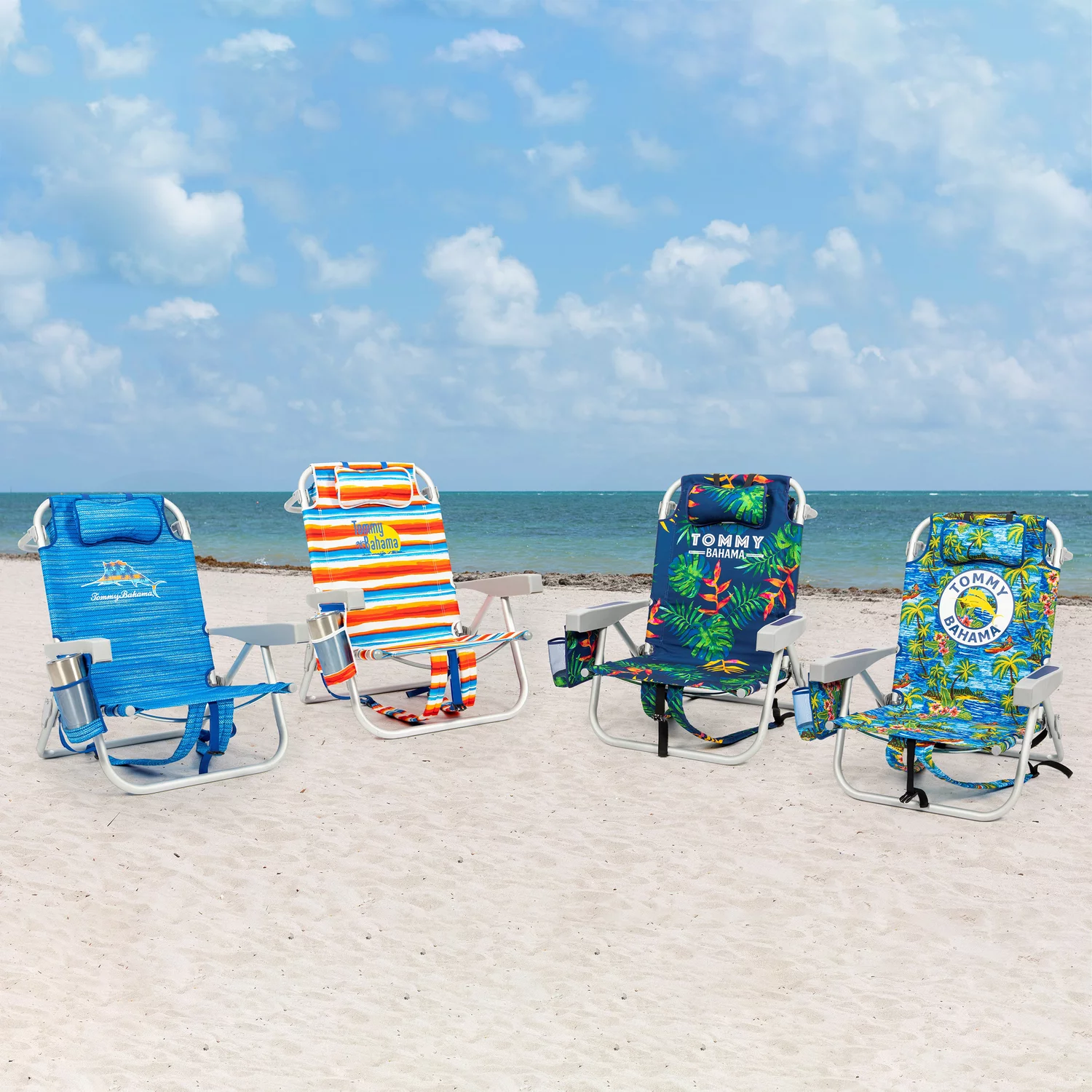 2-Pack Tommy Bahama Beach Chair Lay Flat, Reclining, Adjustable, Storage, NEW