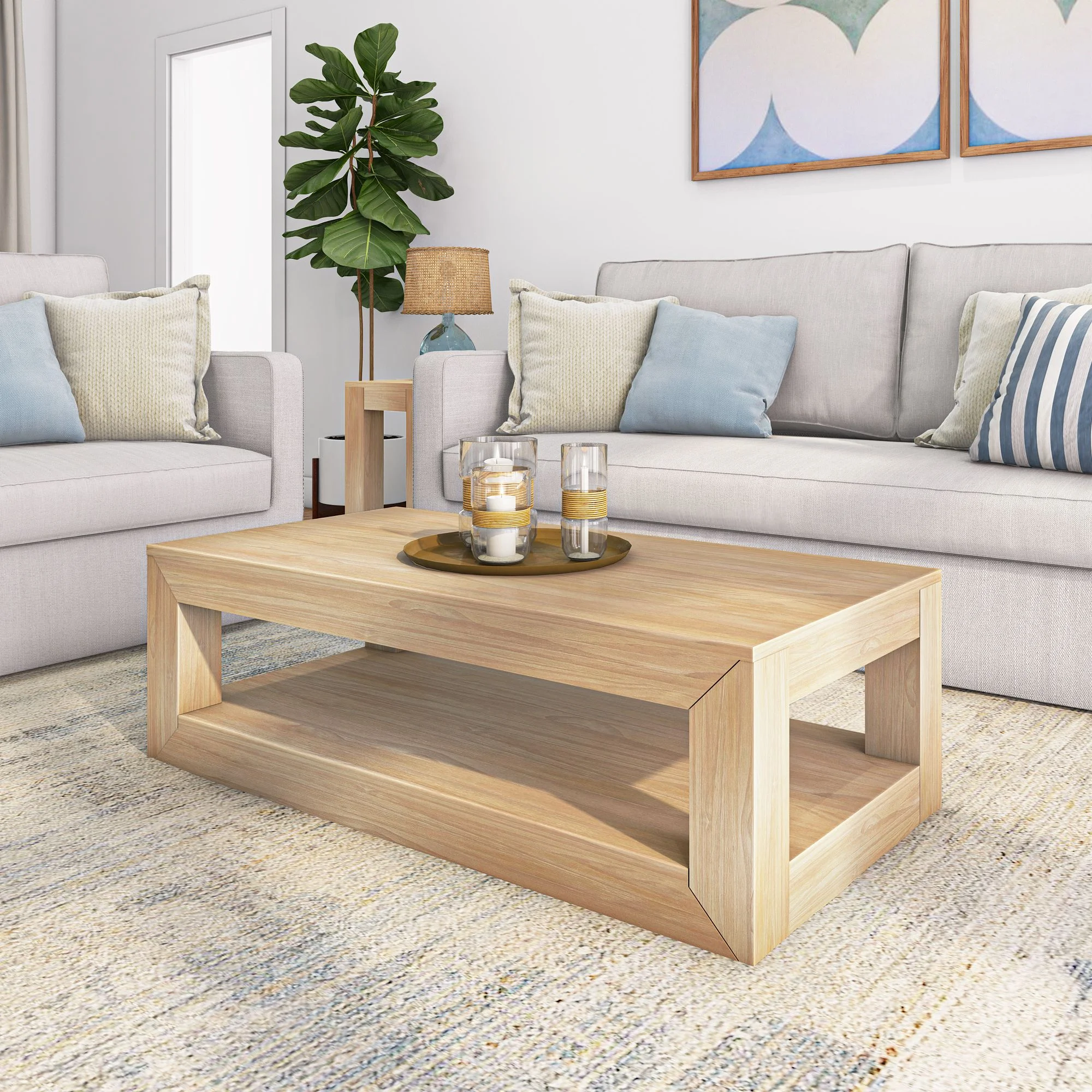 Plank+Beam Modern Rectangular Coffee Table with Shelf, 48